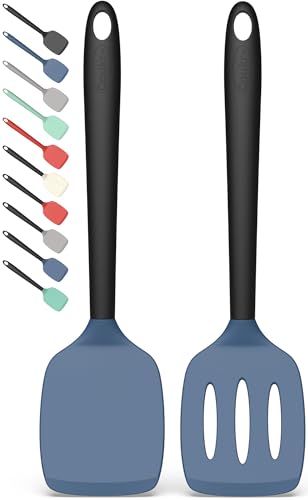 Comparison: Best Utensils For Non Stick Pans 7 Coukre 2 Pack Silicone Spatula Set, High Heat Resistant, BPA Free Kitchen Spatula, Solid & Slotted Turner for Non-Stick Pans, Sautéing, and Flipping (2, DarkBlue)