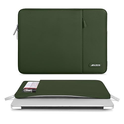 Image of MOSISO Laptop Case 13.3 inch, 13-13.3 inch Laptop Sleeve Compatible with MacBook Air /Pro 13 /Pro 14 M5 M4 M3 M2 M1, HP Dell ASUS Lenovo,Polyester Vertical Computer Sleeve Bag with Pocket,Army Green