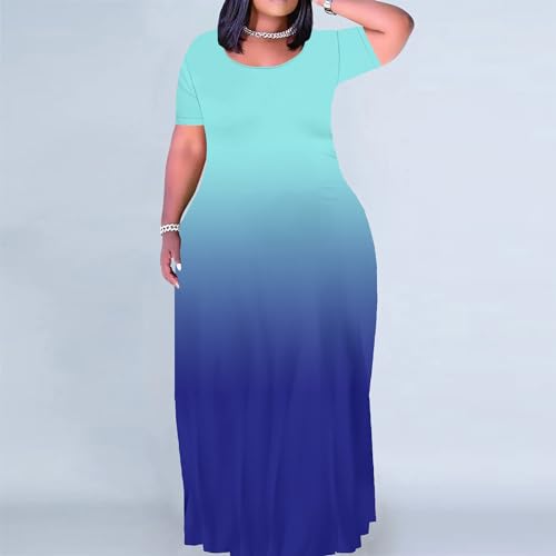 Image of PinkPatty Women's Plus Size Maxi Dresses Short Sleeve Sundress Summer T-Shirt Beach Long Dress with Pockets