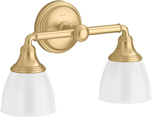 Image of Kohler Devonshire Bathroom Vanity Light Fixture, Wall Sconce Lighting, Position Facing Up or Down, UL Listed, 2 Light, Brushed Moderne Brass