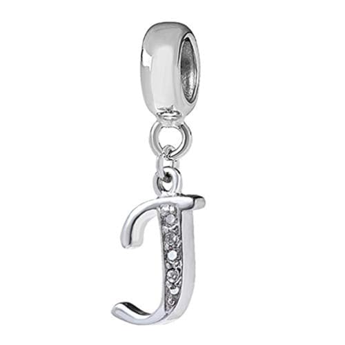 Abalorio de letra de plata de ley 925 con letras del alfabeto, compatible con pulseras Pandora J