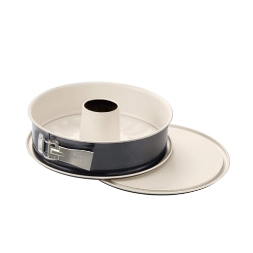 Dr. Oetker Moule à charnière BACK-TREND à fond plat et tube Ø 26 cm, 2 fonds, revêtement antiadhésif renforcé de céramique (couleur : crème/anthracite) 1 pièce