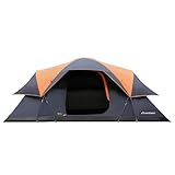 EchoSmile 10-12 Person Large Family Camping Tent, Waterproof Windproof Spacious Cabin Tent with Removable Rainfly, Easy Setup 3-Season Outdoor Shelter for Group Trips - Black & Orange