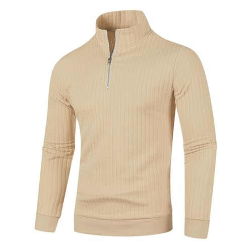 Men's Quarter Zip Pullover Sweater Knitted Long Sleeve Stand Collar Sweater Striped Textured Knitwear2
