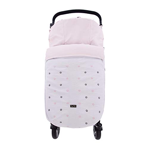 Saco Silla de Paseo Universal Rosy Fuentes- Saco Carrito Bebé - Funda de silla de paseo - Equipado para ser Ajustado perfectamente - Elaborado en Piqué bordado - Color blanco rosa