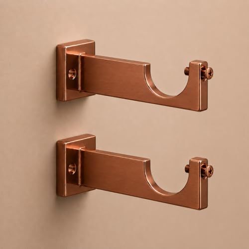 Image of Elite Aluminum Curtain Rod Brackets - Heavy-Duty Wall Mount Clamps for Curtain Rod Support for Door and Window Curtain Rods with Screw and Wall Plug - Pack of 2PCS (EliteCurve) (Rose Gold)