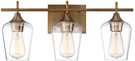 Savoy House 8-4030-3-322 Octave 3-Light Bathroom Vanity Light in a Warm Brass Finish with Clear Glass (21" W x 9" H)