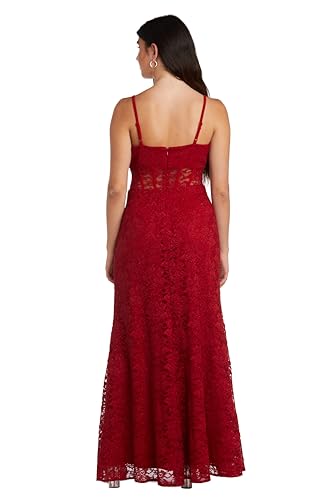 Image of Long Lace Corset Gown W /Illusion Scallop Bodice, Spaghetti Straps & High Slit