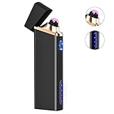 Anglink Lighter, Electric Lighter USB Rechargeable Dual Arc Lighter Windproof Flameless Plasma Lighter with Battery Indicator for Fire, Cigarette, Candle, Pipes (Matte Black)