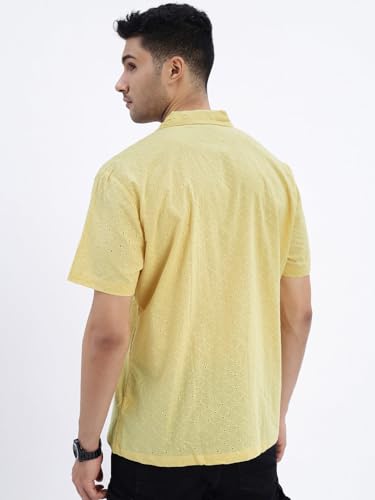 Image of SHOWOFFFF Men Solid Casual Shirt | Cuban Collar Half Sleeves Cotton Shirt for Mens | Relaxed Fit Regular Length Shirt for Men's