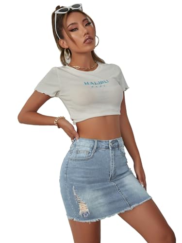 Jean Skirt for Women Stretch Casual High Waisted Denim Short Skirt Cute A Line Mini Pencil Skrit4