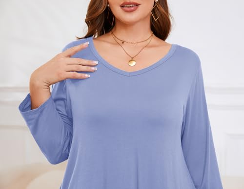 Image of LARACE Tunics 3 /4 Sleeve Plus Size Tops for Women V Neck Loose Fit Flowy Clothing for Leggings