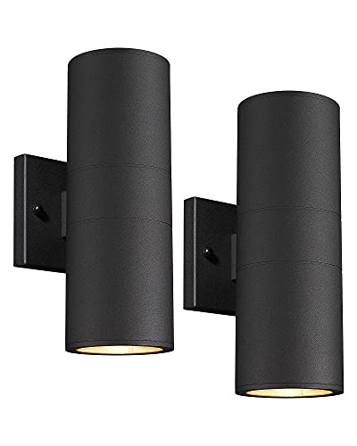 Image of Ken & Ricky Cylinder Outdoor Wall Sconce Lights,Up and Down,Black,2 Pack | Aluminum Waterproof Outdoor Wall light,No Glare,Exterior Lighting Fixtures,E26 Base,For Porch House Garage Front Door Patio