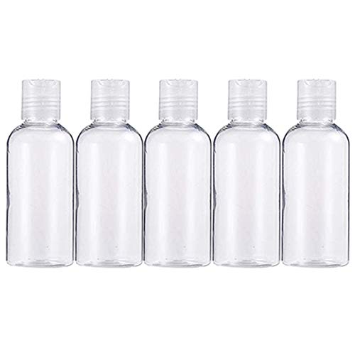 Eleusine 5 PCS 50 ML Durchsichtige Plastikflaschen, Kosmetikflaschen Leere Reisebehälter mit Flip-Caps-Kunststoff, Urlaubsreiseflasche Cover