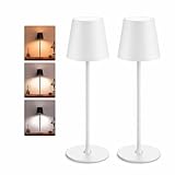 PRIME ESSENTIALS® PACK AHORRO 2 Lámparas LED de Mesita de Noche Color Blanco para Dormitorio sin Cables I Lámpara Táctil de Mesa de Lectura Recargable I 3 Modos de Luz con Brillo y Altura Ajustable.