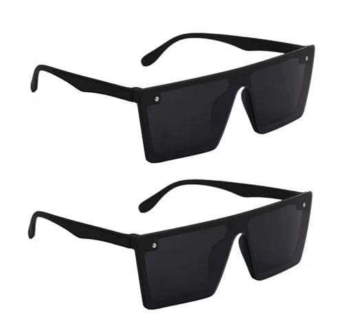 Image of Square Sunglasses for Men & Women UV400 Stylish Flat Top Fashion Black Shades