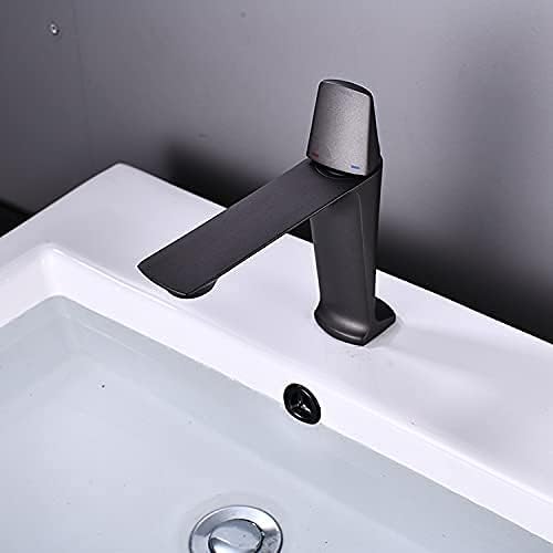 Image of BASSINO Small Size Brass Bathroom Sink Wash Basin Mixer Tap Single Handle Hot & Cold Waterfall Lavatory Sink Faucet for Living Room & Bathrooms (Black)