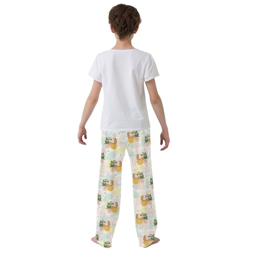 Sloth and Pineapple Floral Boys Long Pants Soft Trousers Elastic Waist Kids Lounge Bottoms with Pockets S-XL3