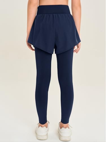 Haloumoning Shorts de corrida atléticos 2 em 1 para meninas com leggings para crianças de cintura al