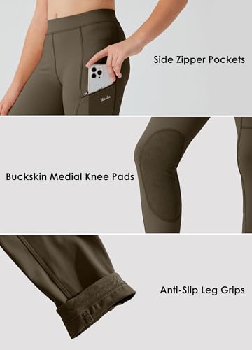 Image of Willit Girls Horse Riding Pants Tights Kids Equestrian Breeches Knee-Patch Youth Schooling Tights Zipper Pockets