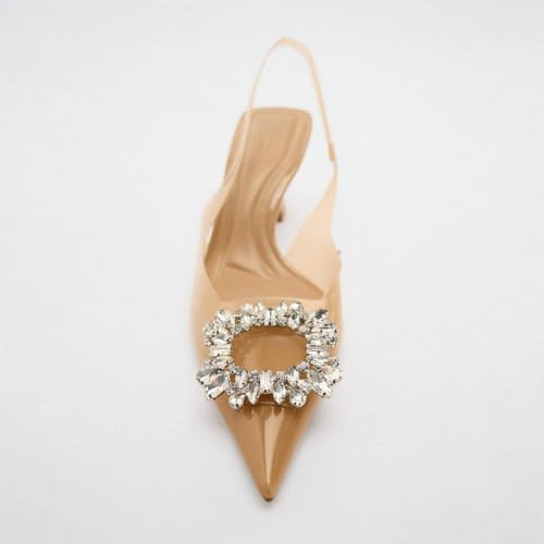keleimusi Clear Slingback Heeled Shoes for Women Crystal Rhinestone Pointed Toe Wedding Kitten Heels4