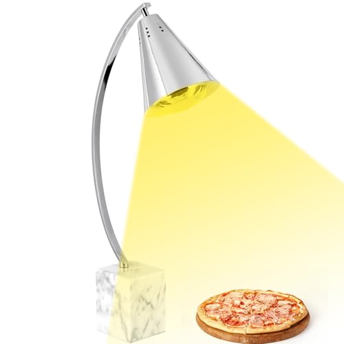 Tragaomx Commercial Food Heat Lamp with Marble Base and Heating Bulb for Food Warmer Light Lamp for Buffet Food Service Catering
