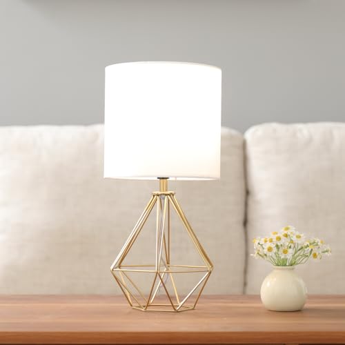 COTULIN Gold Modern Small Table Lamp for Bedroom & Living Room - Geometric Metal Base, White Fabric Shade, Ideal for Bedside & Kids' Desk, Nightstand Lamp by COTULIN - Image 3
