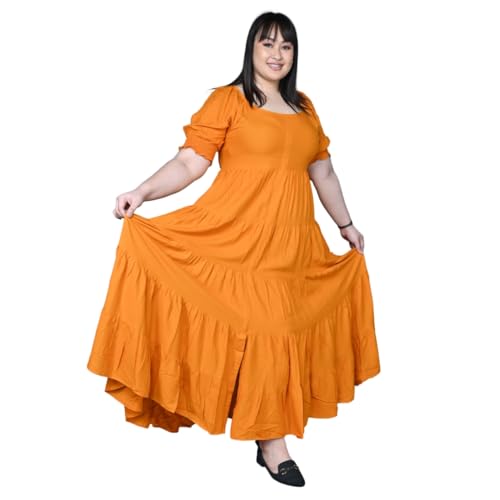 Image of Plus Size Women's Ruffle Tiered Maxi Dress with Puff Sleeves, Flowy A-Line Fit & Smocked Sleeve Detail for Casual, Party & Evening Look