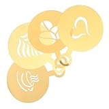 SEWACC Plantillas de Arte para Café de Acero Inoxidable 4 Piezas Doradas Cedazo de Azúcar en Polvo para Cappuccino y Latte Accesorios para Decoración y Diseño de Bebidas en Hogar y