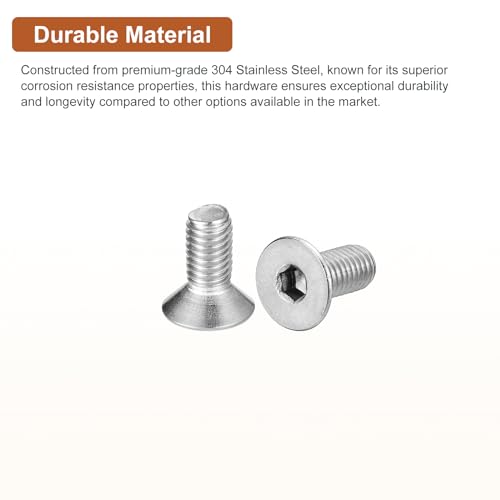 Image of DTGN M5-0.8 x 12mm Flat Head Socket Cap Screws, 100 Pack 304 Stainless Steel Hex Socket Flat Head Screws, Full Thread, Countersunk Bolts