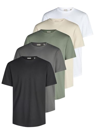 Only & Sons Tshirt Herren Regular Fit ONSJEFF LONGY 5er Set Pack lang geschnitten Rundhals Kurzarm Sommer Tee Shirt Basic, Größe:M, Farbe:Grey Pinstripe (22039223) 1