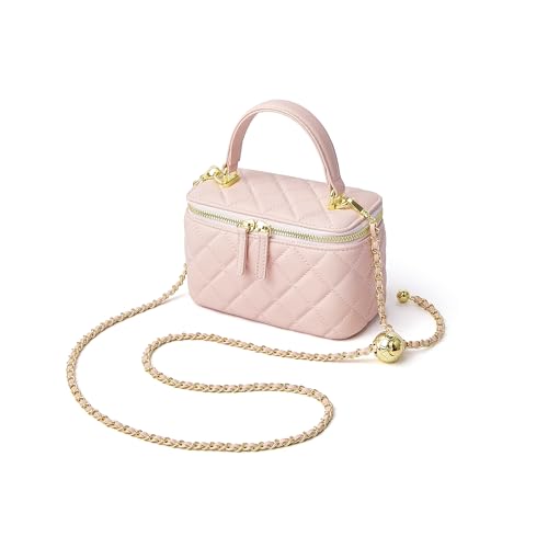 Image of DORIS&JACKY Small Quilted Box Crossbody Purse For Women, Designer Lambskin Leather Mini Top Handle Tote Bag With Chain Strap
