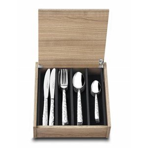 Albert de Thiers - Ménagère Galaxie, 48 Couverts - 12 Couteaux de Table + 12 Fourchettes + 12 Cuillères à Soupe + 12 Cuillères à Café - Lames et Manches en Acier Inoxydable - Coffret Bois