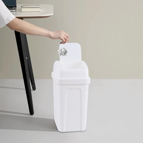 Image of 7 Liter Swing Lid Garbage Can, 1.8 Gallon Small Plastic Slim Trash Bin, White