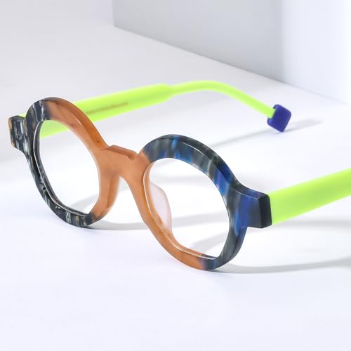 Image of HEPIDEM Multicolor Acetate Glasses Frame Women,Oversize Round Optical Eyeglasses
