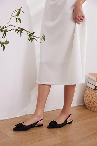 Image of USIMAD Woven Pattern Slingback Mesh Flats for Women Pointed Toe Square Buckle Comfortable Office Dress Shoes