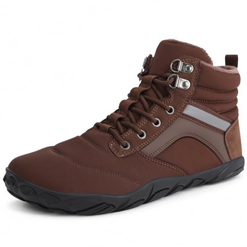 Image of Womens Mens Winter Barefoot Boots Warm Minimalist Wide Toe Box Snow Boots Zero Drop Sole Outdoor Water Resistant Ankle Booties