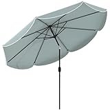 Outsunny Parasol de Jardin Extérieur Rond Φ265 x 235 cm, Parasol Extérieur Inclinable à 3 Positions avec 8 Baleines, Ouverture Fermeture Manivelle, Volant, Toile 180 g/m², pour Jardin Terrasse, Bleu