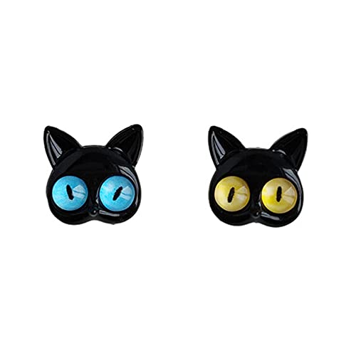 HanryDong Pendientes de gato de dibujos animados negros, bonitos aretes de resina para gatitos, aretes de ojos azules y amarillos, joyería hipoalergénica para mujeres, niñas y hombres, Zinc Cover