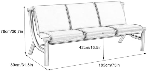 Stylish 3-Seat PU Leather Reception Bench - Comfortable Waiting Room Chairs for Office, Airport, Bank, Salon & Hospital - Elegant Blue Furniture for Guests