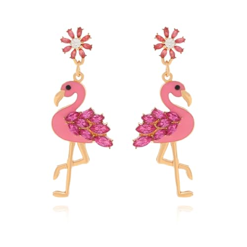 Pink Flamingo Drop Dangle Earrings Crystal Beaded Flamingo Earrings for Women Handmade Boho Animal Tropical Bird Earrings Statement Summer Beach Jewelry Gift -Style 2