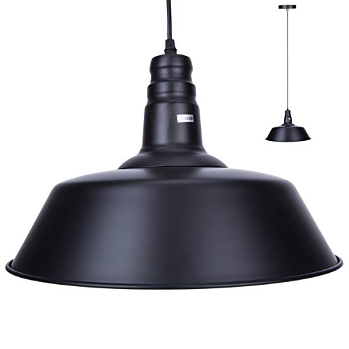 Asvert Retro Industrial Pendant Light Vintage Metal Black Ceiling Hanging Light Shade Indoor Living Room Lighting with E27 Holder for Restaurant Kitchen Hallway Dinning Room,ø36 cm
