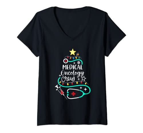 Mujer Oncología Médica Equipo Oncólogo Enfermera Secretaria Navidad Camiseta Cuello V