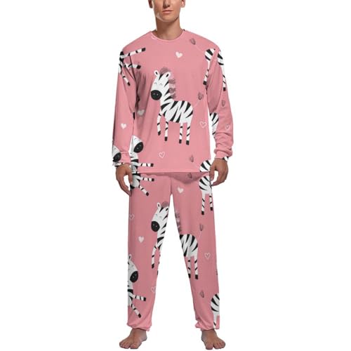 Pyjama homme de nuit haut et bas au motif cheval rayé rose et finitions soignées