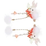 ULTECHNOVO Hasenhaarspangen für Mädchen 1 Paar Kinderhaarnadeln mit Pompons und Quasten Metall Haarclips Osterkopfschmuck