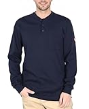 TICOMELA FR Shirts for Men Flame Resistant Shirt NFPA2112/CAT2 7oz Navy Fire Retardant Men's Long Sleeve Henley Shirts