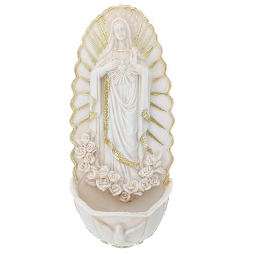 TOBBOMEY Acquasantiera da Parete in Resina con Immagine Guadalupe Decorazione Sacra Cattolica per Casa e Ingresso Chiesa Elegante Fontana Acqua Santa Decorativa