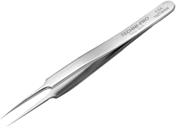 758TW486 - High Precision Tweezers, Style 5, Anti-Acid/Anti-Magnetic, Stainless Steel, Very Fine, Sharp, 4.3'