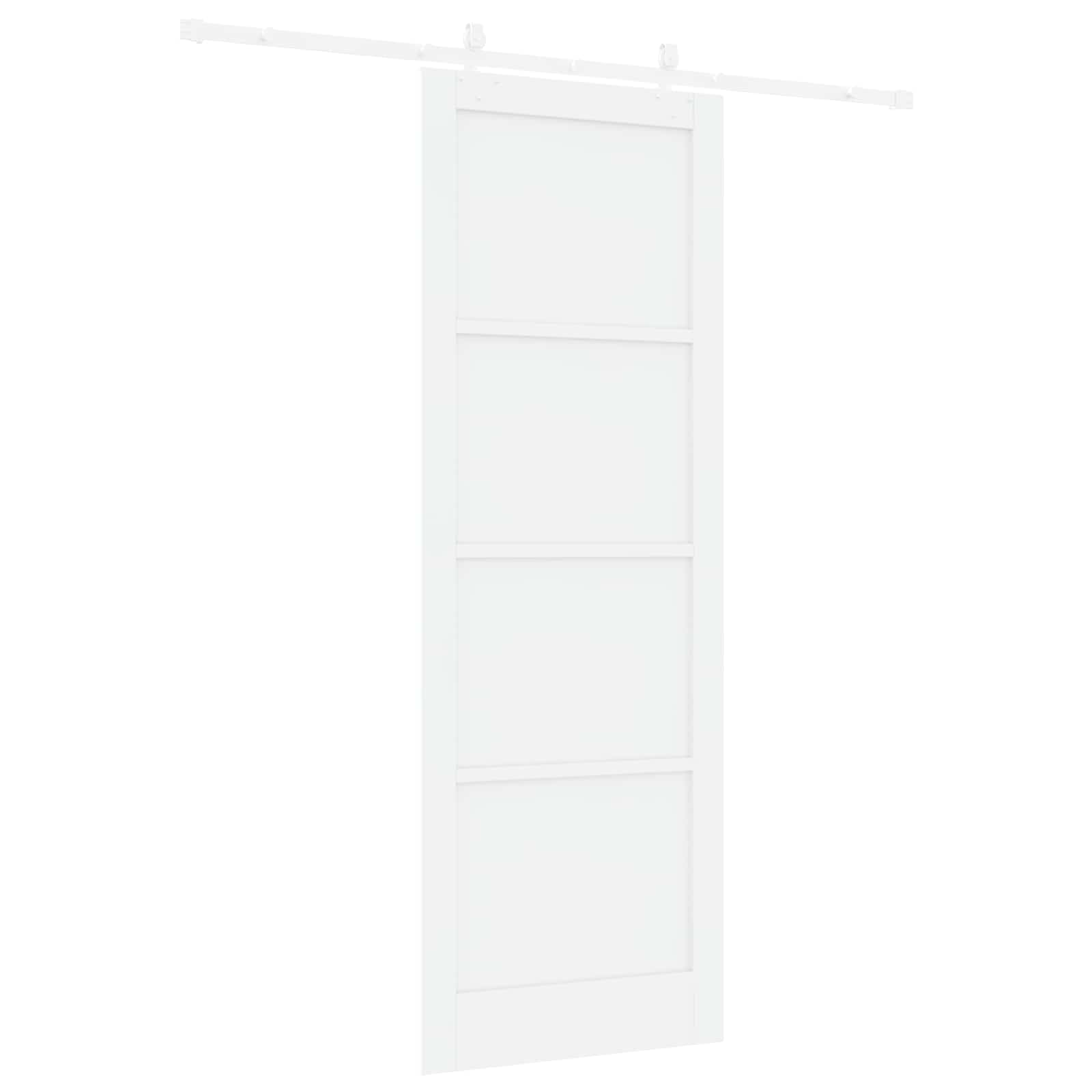 Schiebetür Weiß aus massivem Kiefernholz 83 x 232 cm mit pulverbeschichtetem Stahl-Schiebemechanismus für platzsparende Raumgestaltung und leises Gleiten in Wohnung und Neubau