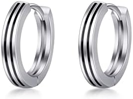 Immobird Hoop Earrings Men 925 Sterling Silver Minimalistic Black Stripe Men Hoop Earrings for Father Boyfriend or Brother 11mm (Black)
